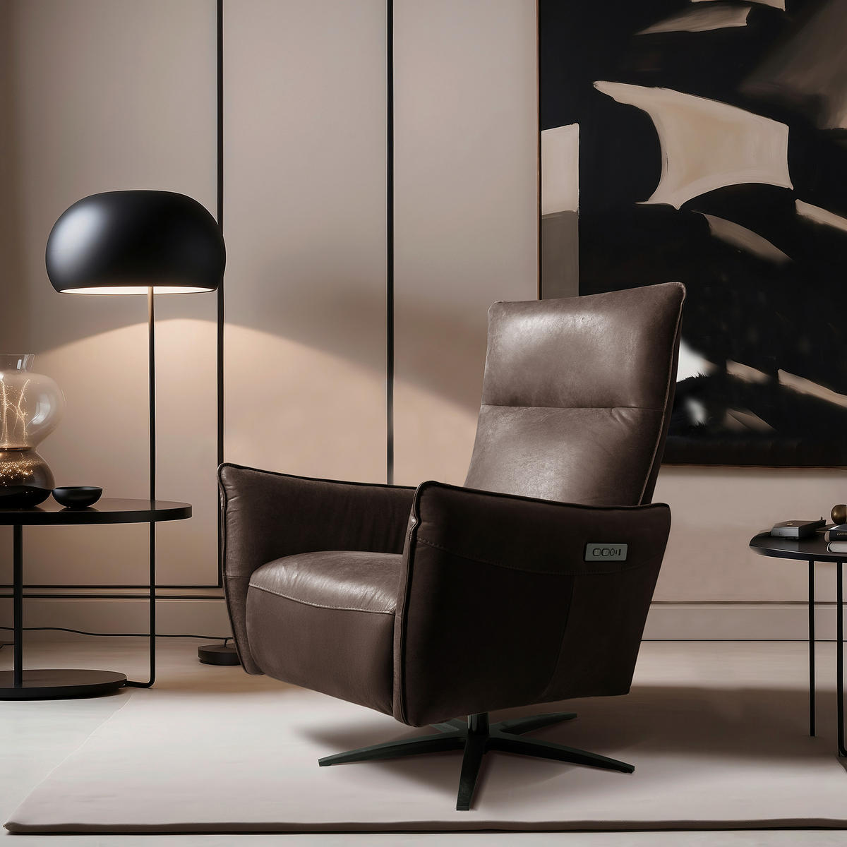 RELAXSESSEL Leder Dunkelbraun  - Dunkelbraun/Schwarz, Design, Leder/Metall (77/107/88cm) - Livetastic