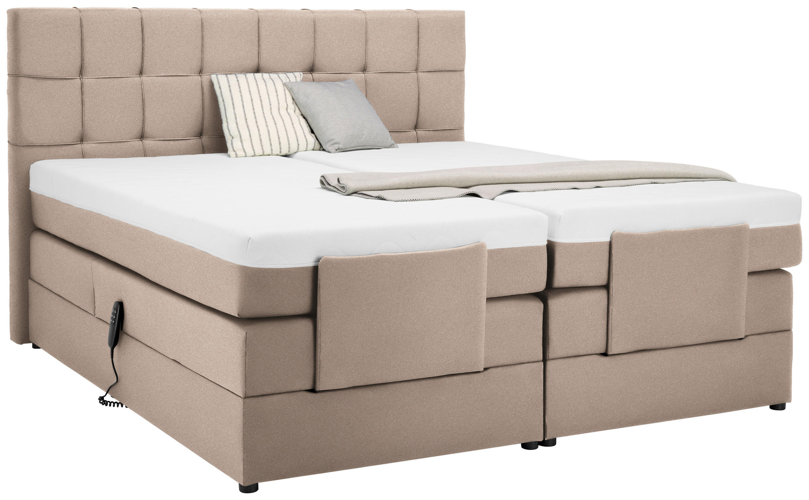 BOXSPRINGBETT 160/200 cm,  in Haselnussfarben, gepolstertes Kopfteil, Topper, motorische Verstellbarkeit, Fernbedienung, Matratzen, H3 = fest  - Schwarz/Haselnussfarben, Basics, Kunststoff/Textil (160/200cm) - Moderano