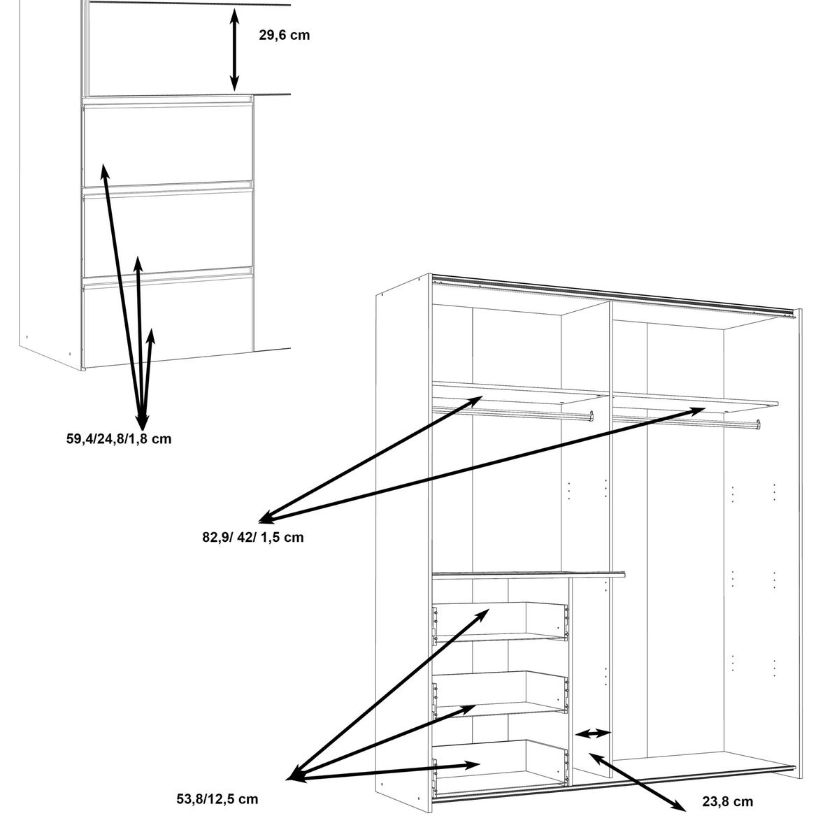 ORMAR S KLIZNIM VRATIMA bijela   - bijela/crna, Konvencionalno, drvni materijal/metal (170/200/61,0cm) - Carryhome