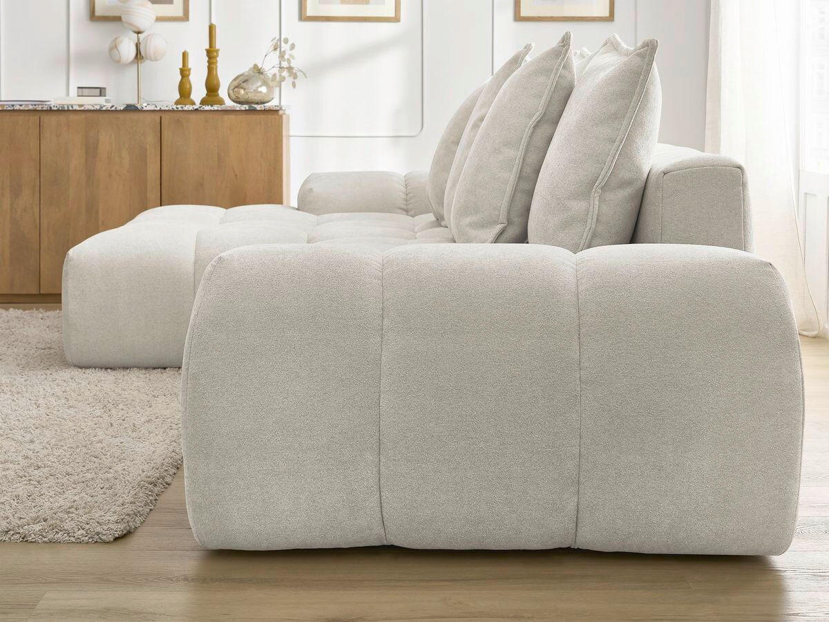 ECKSCHLAFSOFA EVEREST  mit Rücken echt, Armteil links, Armteil rechts Struktur Beige  - Beige/Schwarz, MODERN, Kunststoff/Textil (318/180cm) - Livetastic