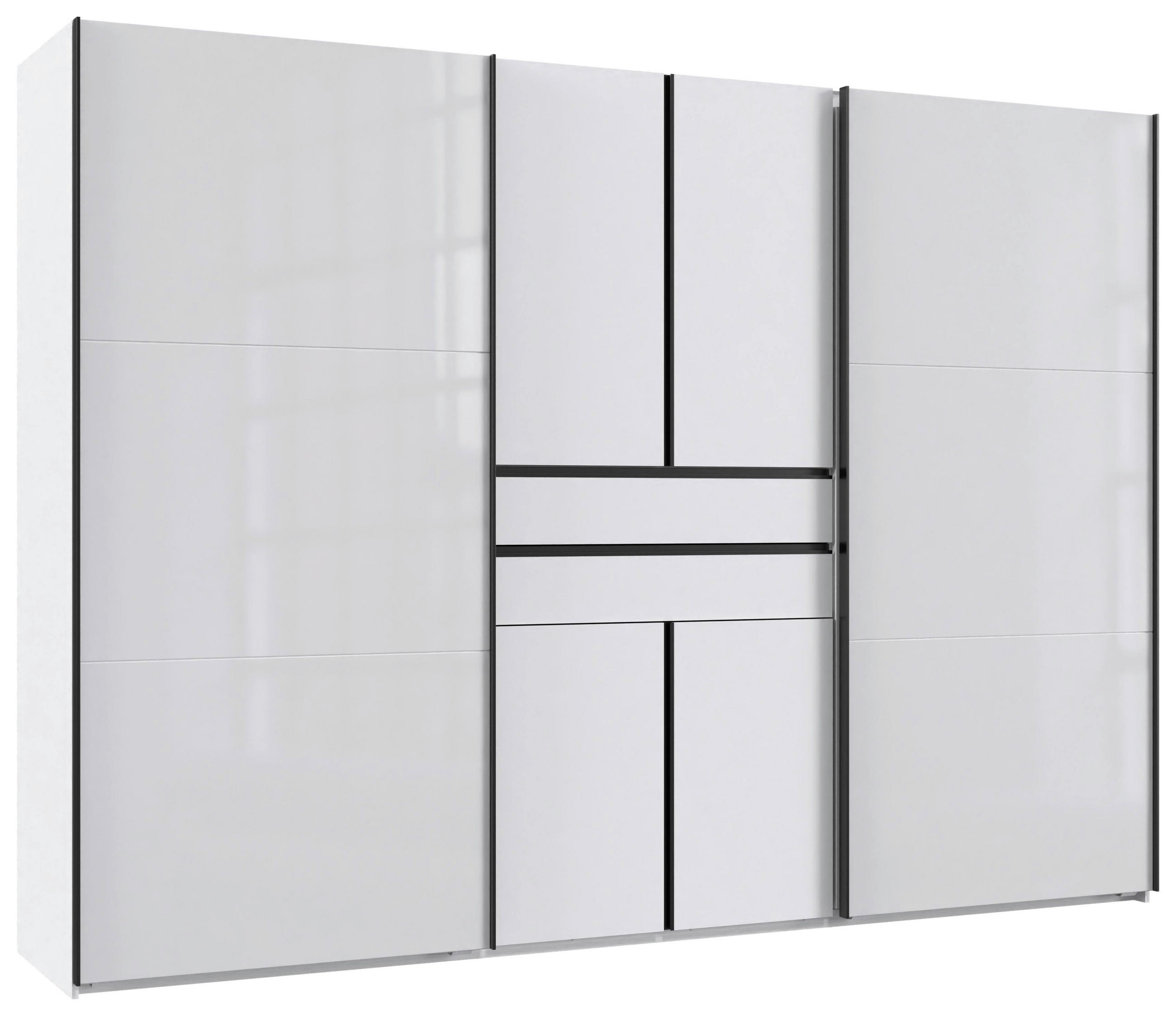 KLEIDERSCHRANK 300/216/65 cm,  in Weiß, 6-türig  - Schwarz/Weiß, Design, Glas/Holzwerkstoff (300/216/65cm) - Stylife