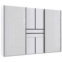 KLEIDERSCHRANK 300/216/65 cm,  in Weiß, 6-türig  - Schwarz/Weiß, Design, Glas/Holzwerkstoff (300/216/65cm) - Stylife