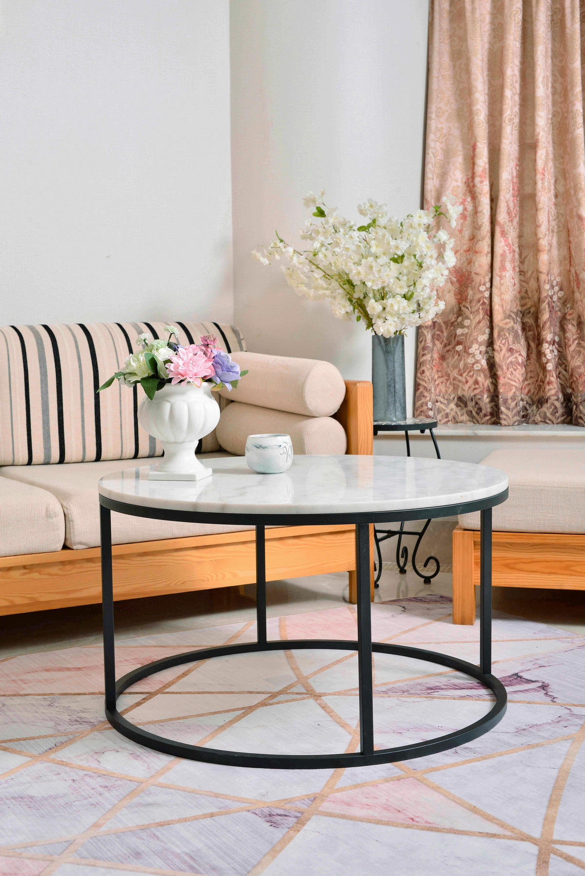 COUCHTISCH 85/85/48 cm rund Schwarz, Weiß  - Schwarz/Weiß, Design, Stein/Metall (85/85/48cm) - MID.YOU