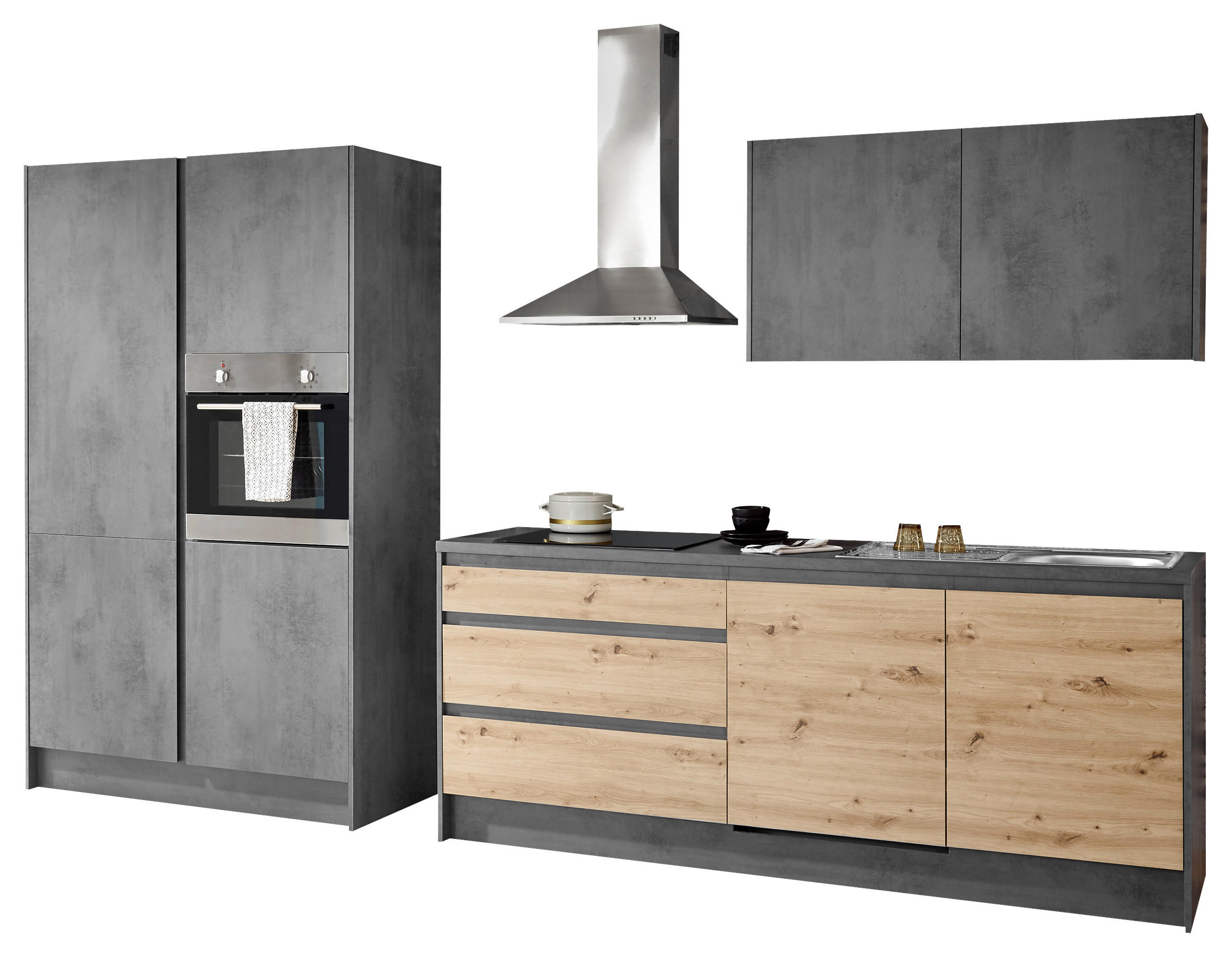 BUCĂTĂRIE FĂRĂ ELECTROCASNICE  - stejar Artisan/antracit, Design, material pe bază de lemn (335cm) - Xora
