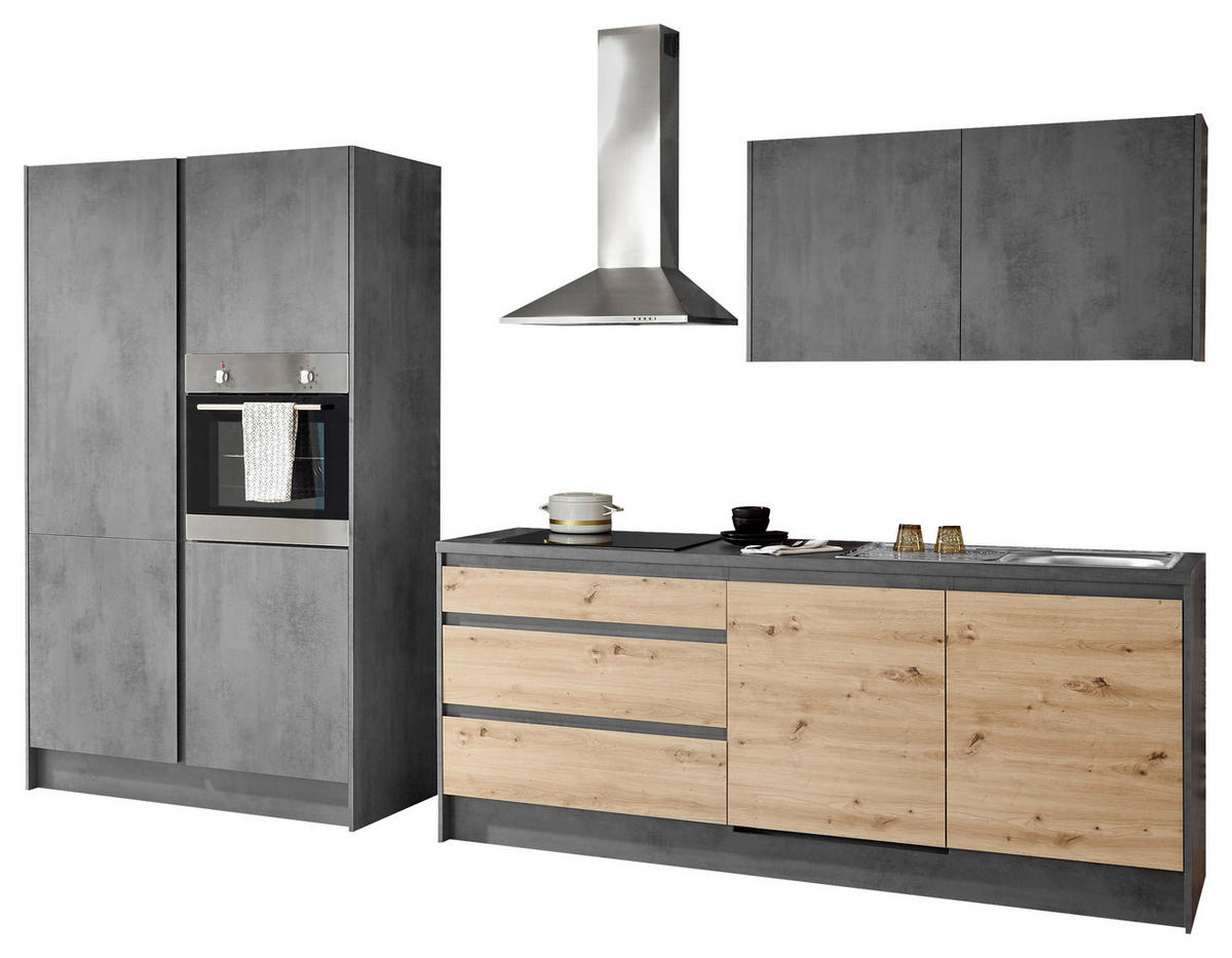 BLOK KUHINJA BEZ APARATA  antracit, hrast Artisan  - hrast Artisan/antracit, Design, drvni materijal (335cm) - MID.YOU