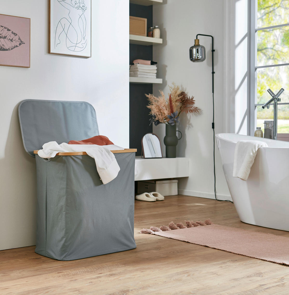 TVÄTTKORG - grå, Design, trämaterial/textil (57/60/37cm) - MID.YOU