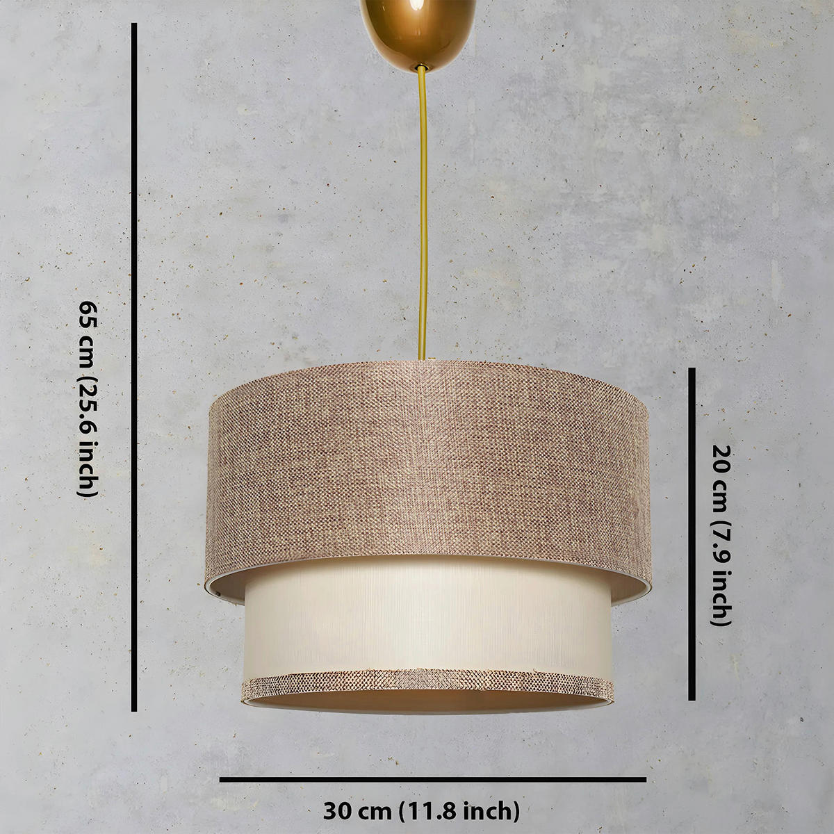 HÄNGELEUCHTE 30/65 cm   - Beige/Creme, Design, Textil/Metall (30/65cm) - P & B