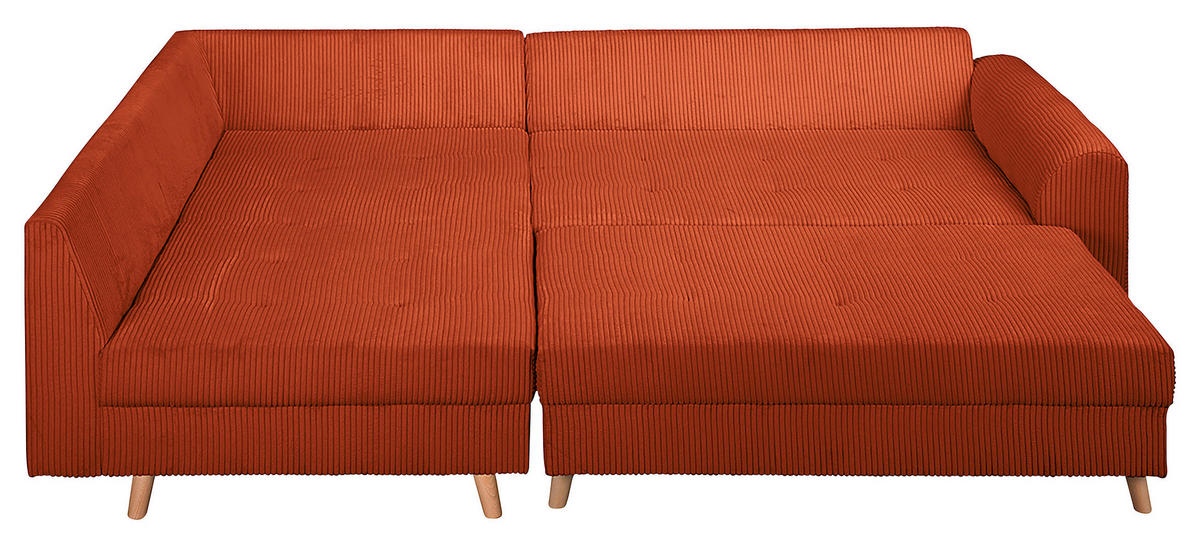 ECKSOFA inkl. Hocker Ariella in Cord Rostfarben  161/231 cm  - Rostfarben/Naturfarben, Design, Holz/Textil (161/231cm) - Livetastic