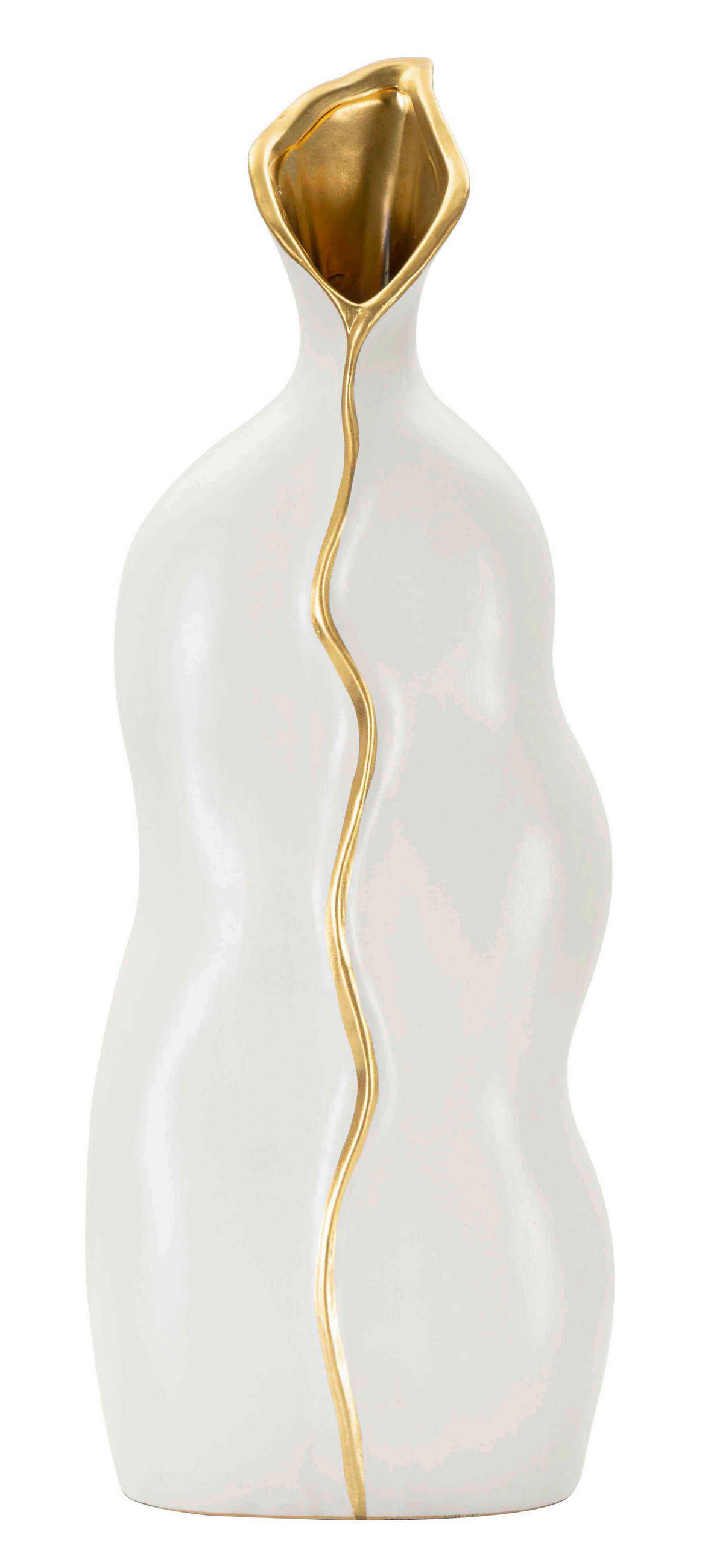 VASE  - Goldfarben/Weiß, Basics, Keramik (19.5/50/10cm)