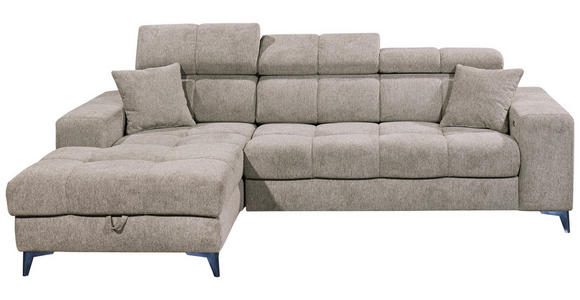 ECKSOFA Graubraun Chenille Zierkissen, Bettkasten, Rücken echt, Kopfteilverstellung, Sitztiefenverstellung  - Graubraun/Schwarz, KONVENTIONELL, Kunststoff/Textil (172/268cm) - Carryhome