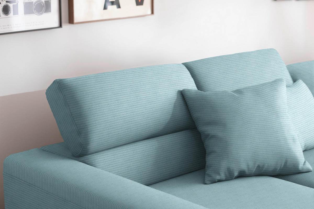 ECKSOFA Cord Hellblau  - Schwarz/Hellblau, Design, Textil/Metall (215-217/293cm) - Schöner Wohnen