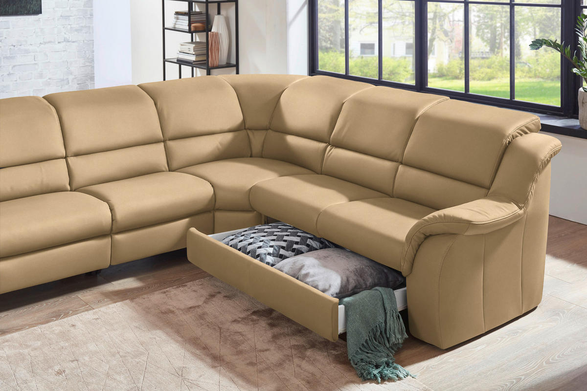 ECKSOFA  in Echtleder Beige  324/260 cm  - Chromfarben/Beige, KONVENTIONELL, Leder/Kunststoff (324/260cm) - Cantus