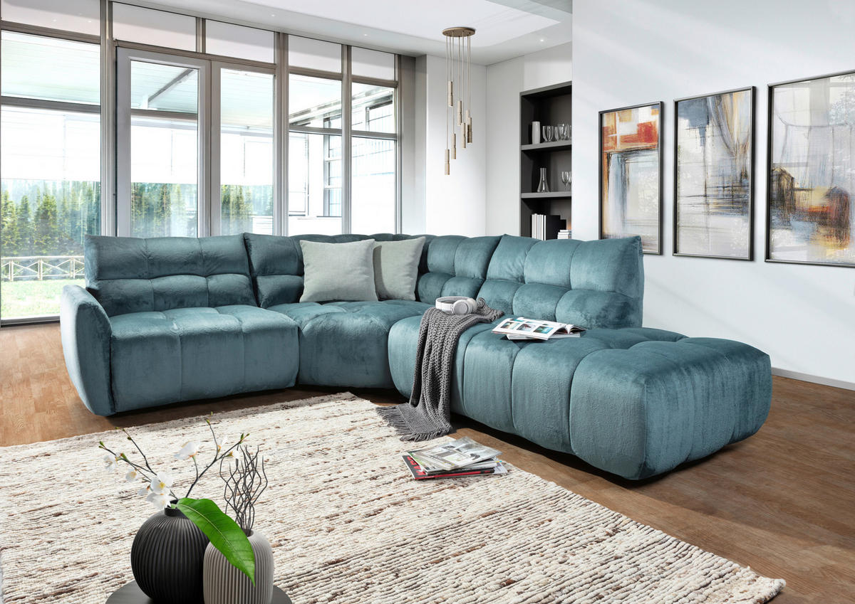 ECKSOFA Petrol Flachgewebe  - Petrol/Schwarz, MODERN, Kunststoff/Textil (235/275cm) - Landscape