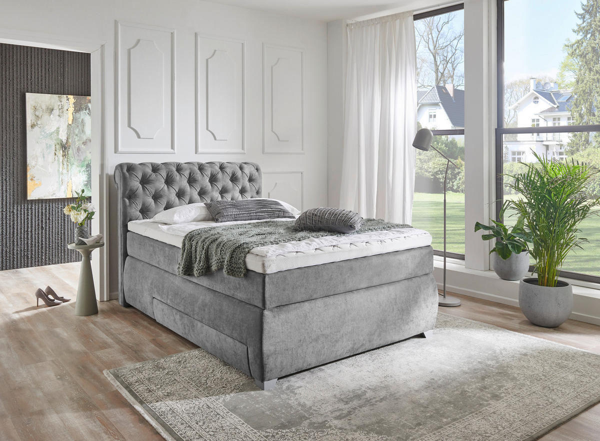 BOXSPRINGBETT 140/200 cm  in Grau  - Grau, Modern, Kunststoff/Textil (140/200cm) - MID.YOU