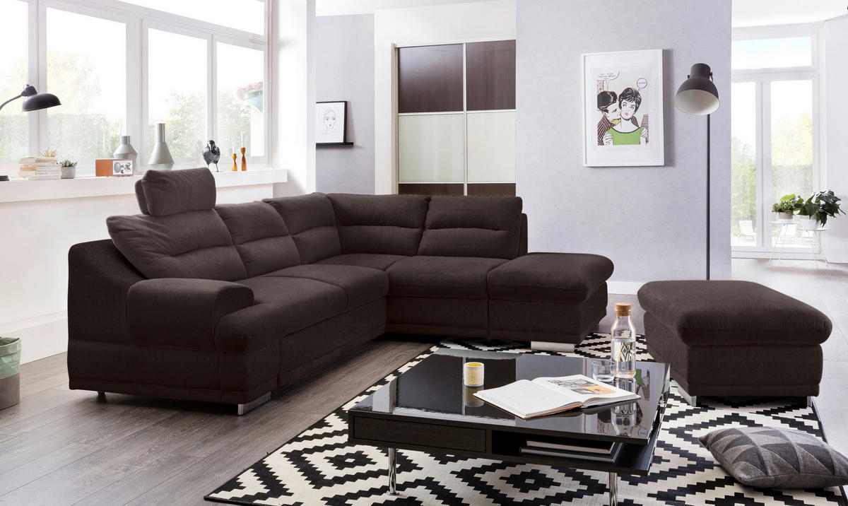 WOHNLANDSCHAFT Braun Velours  - Chromfarben/Braun, KONVENTIONELL, Textil/Metall (264/217cm) - MID.YOU