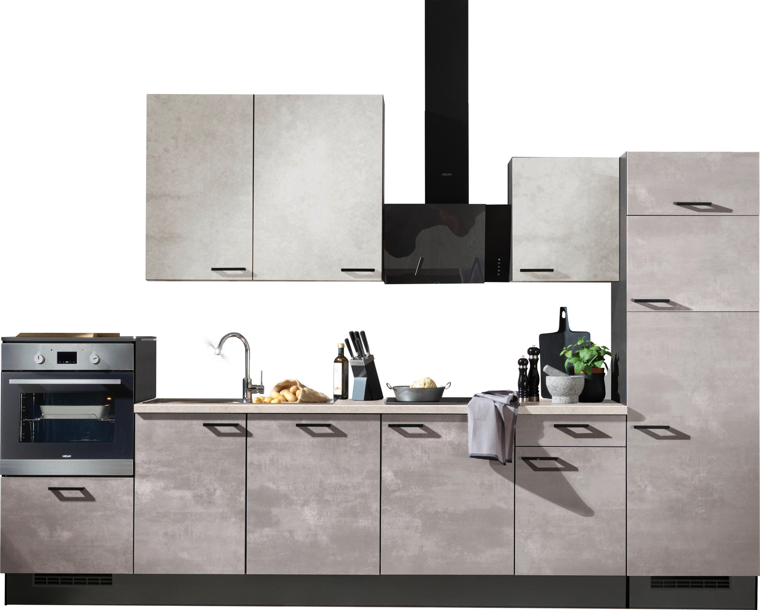 KÜCHENLEERBLOCK 340 cm   in Graphitfarben, Grau, Hellgrau  - Hellgrau/Schwarz, Design, Holzwerkstoff/Metall (340cm) - Xora
