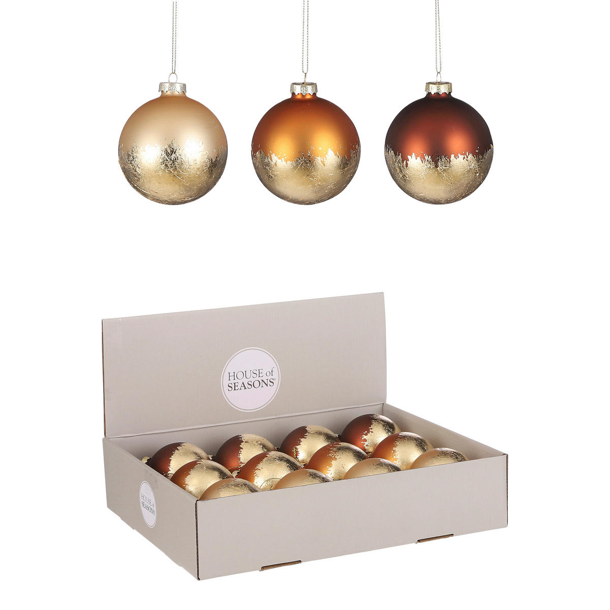 KUGLA ZA JELKU - šampanjac/braon, Osnovno, staklo (8/8/8cm) - X-Mas