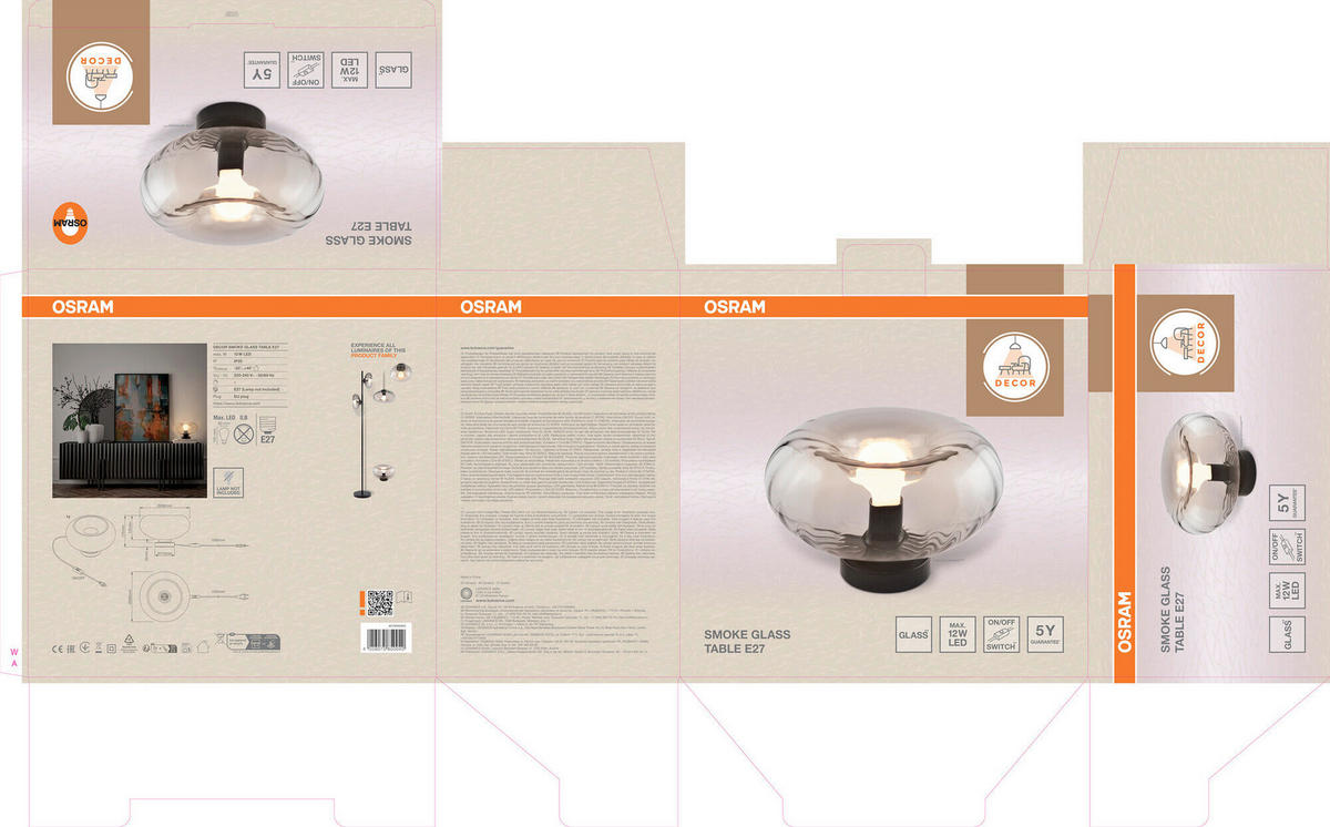 TISCHLEUCHTE 28/17,6 cm   - Schwarz, Design, Glas/Metall (28/17,6cm) - Osram