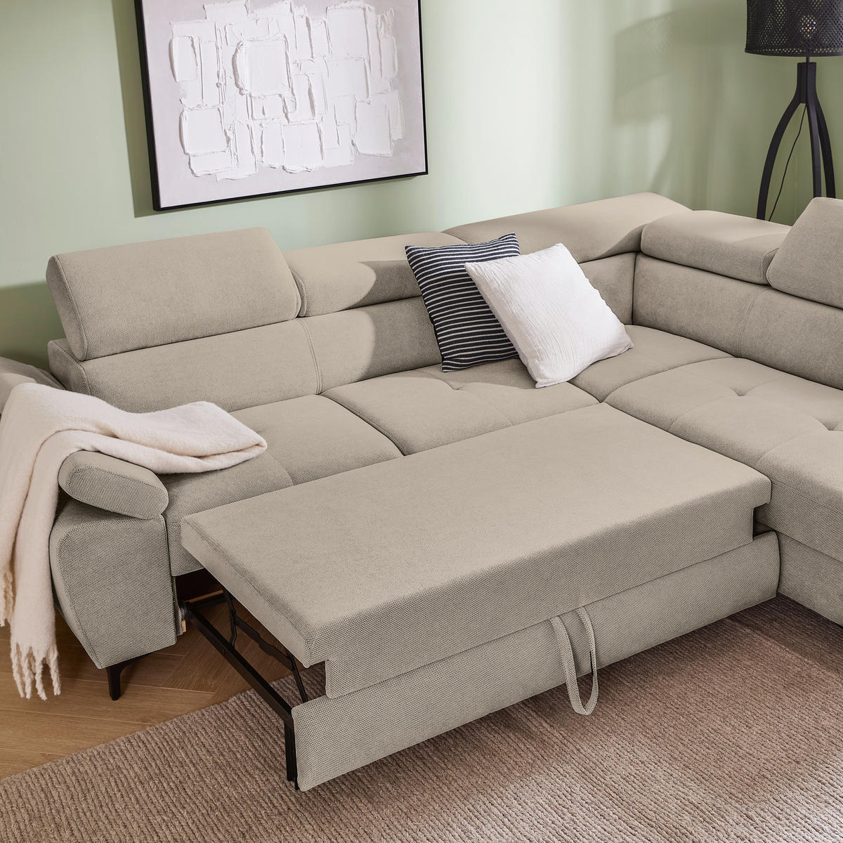 ECKSOFA inkl. Funktion COMBO Schlammfarben Flachgewebe  - Schlammfarben/Schwarz, Design, Textil/Metall (266/206cm) - Stylife