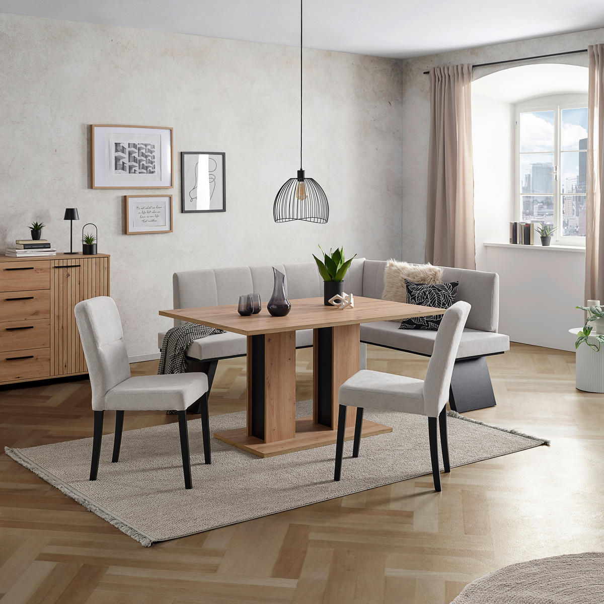 ECKBANK 185/150 cm Webstoff Grau   - Schwarz/Grau, KONVENTIONELL, Textil (185/150cm)