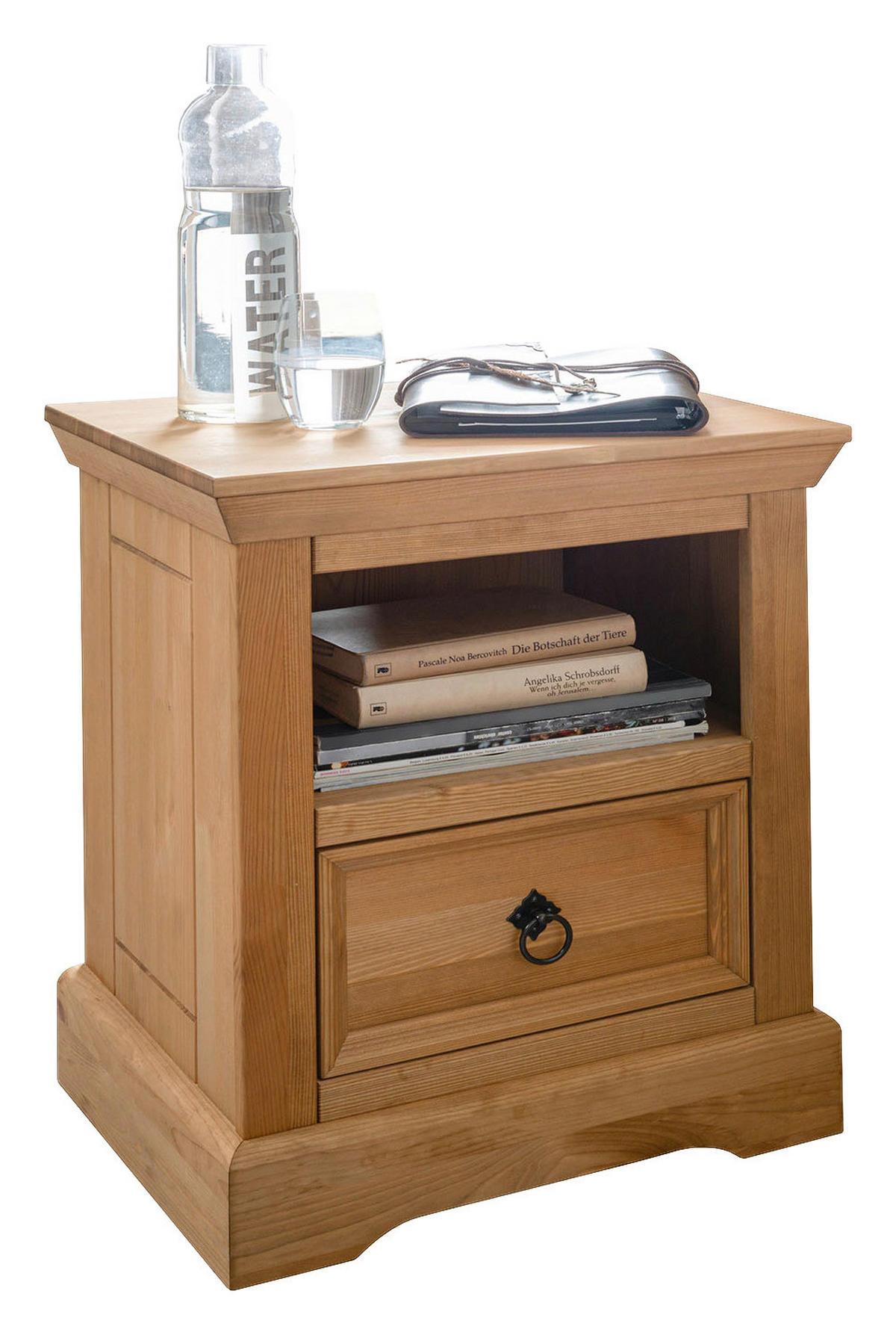 NACHTSCHRANK 48/60/39 cm Kiefer massiv  - Eichefarben/Schwarz, KONVENTIONELL, Holz/Metall (48/60/39cm) - Livetastic