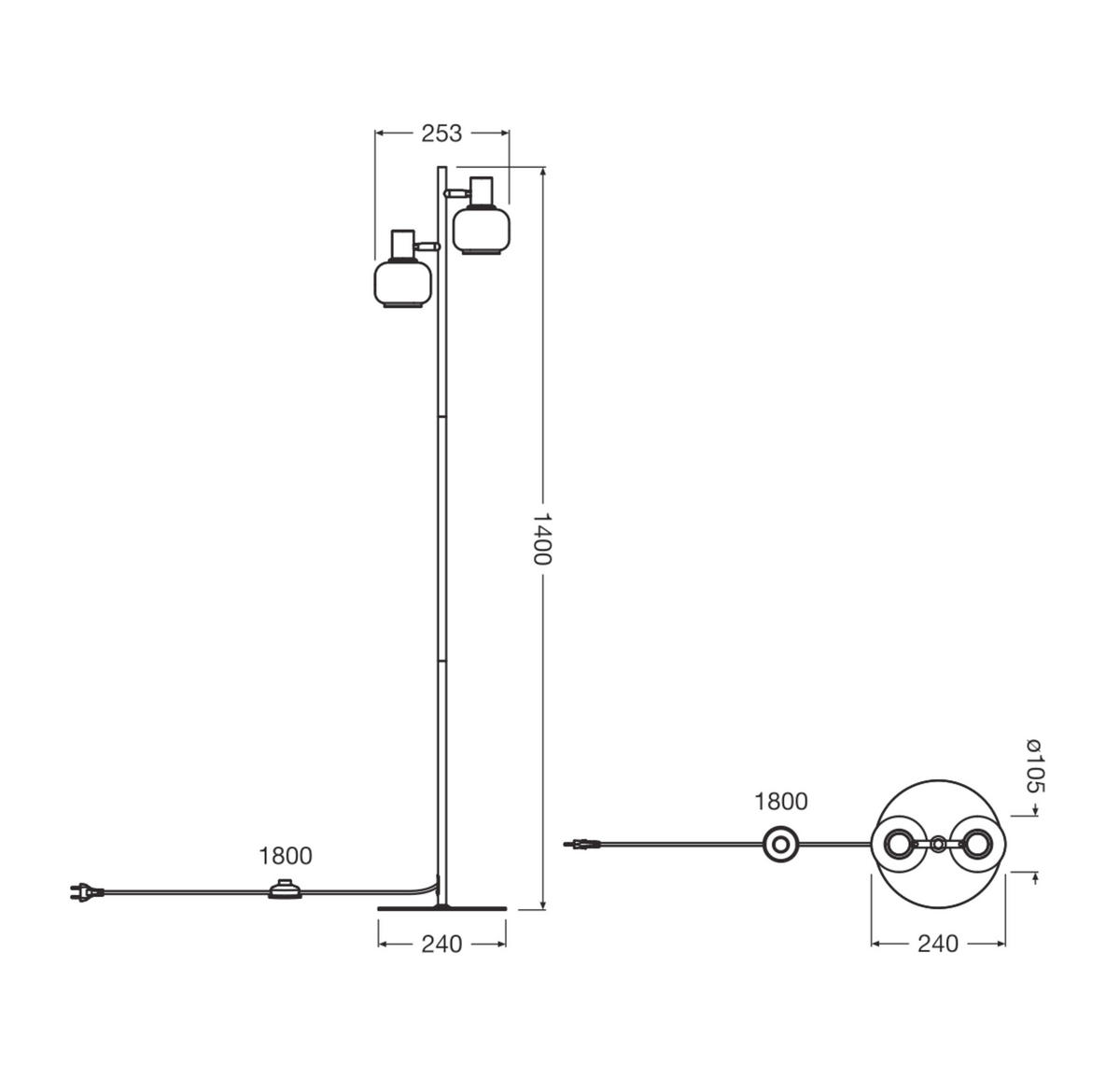 STEHLEUCHTE 24/140 cm    - Schwarz, Basics, Glas/Metall (24/140cm) - Osram