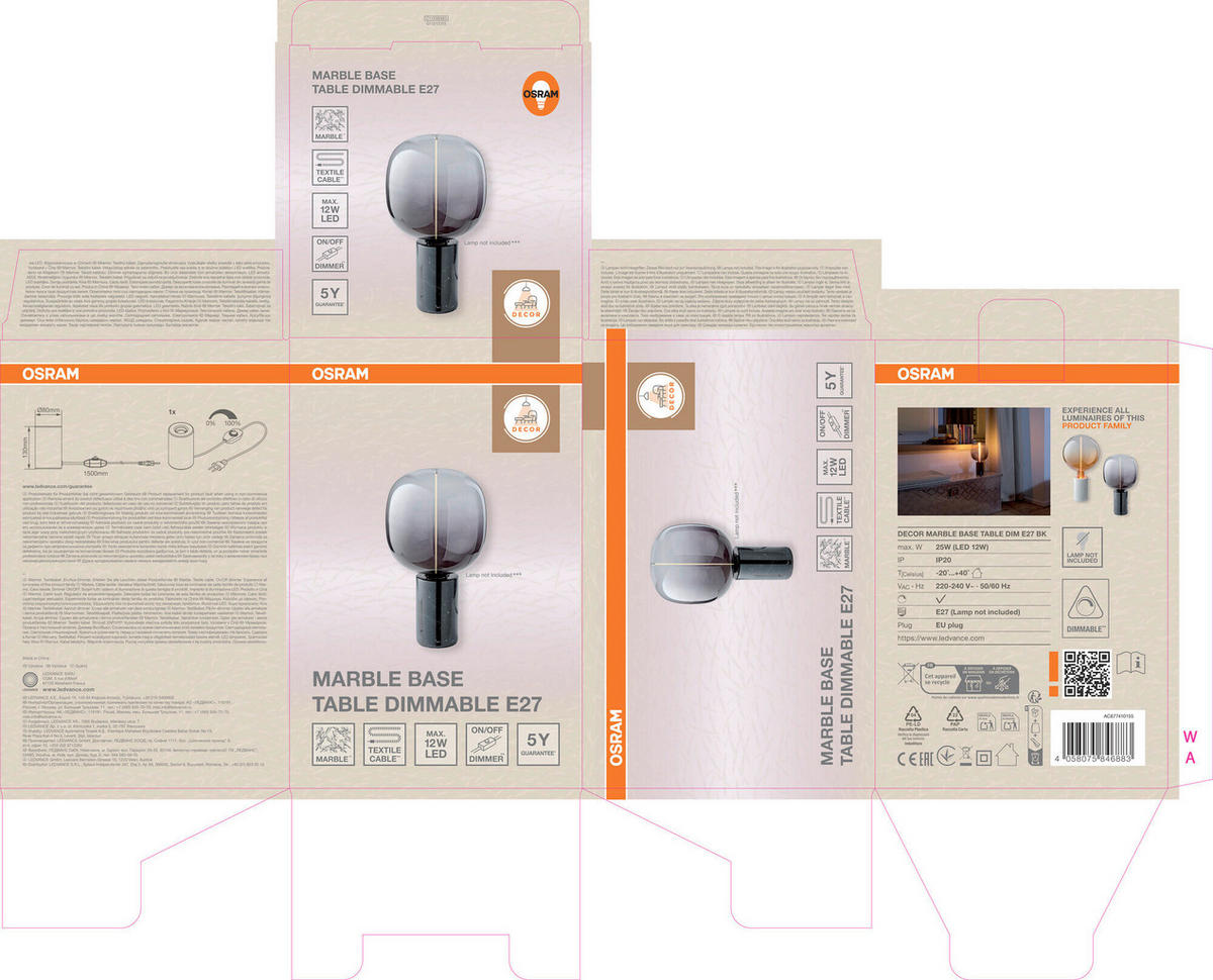 TISCHLEUCHTE 8/13 cm   - Schwarz, Basics, Stein (8/13cm) - Osram