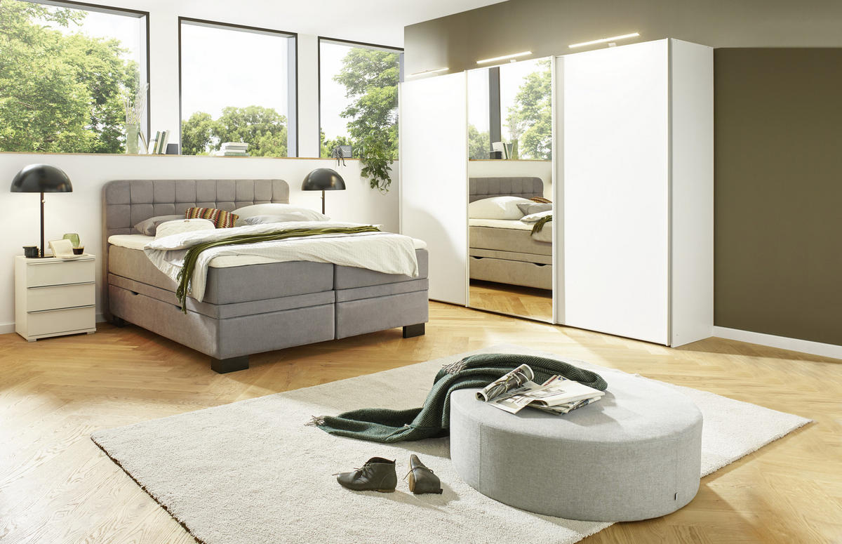 BOXSPRINGBETT 180/200 cm  in Hellgrau  - Hellgrau/Schwarz, Konventionell, Holz/Textil (180/200cm) - Elegando