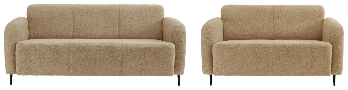 SITZGARNITUR in Teddystoff Creme  - Creme/Schwarz, MODERN, Textil/Metall (180/76/90cm) - Livetastic