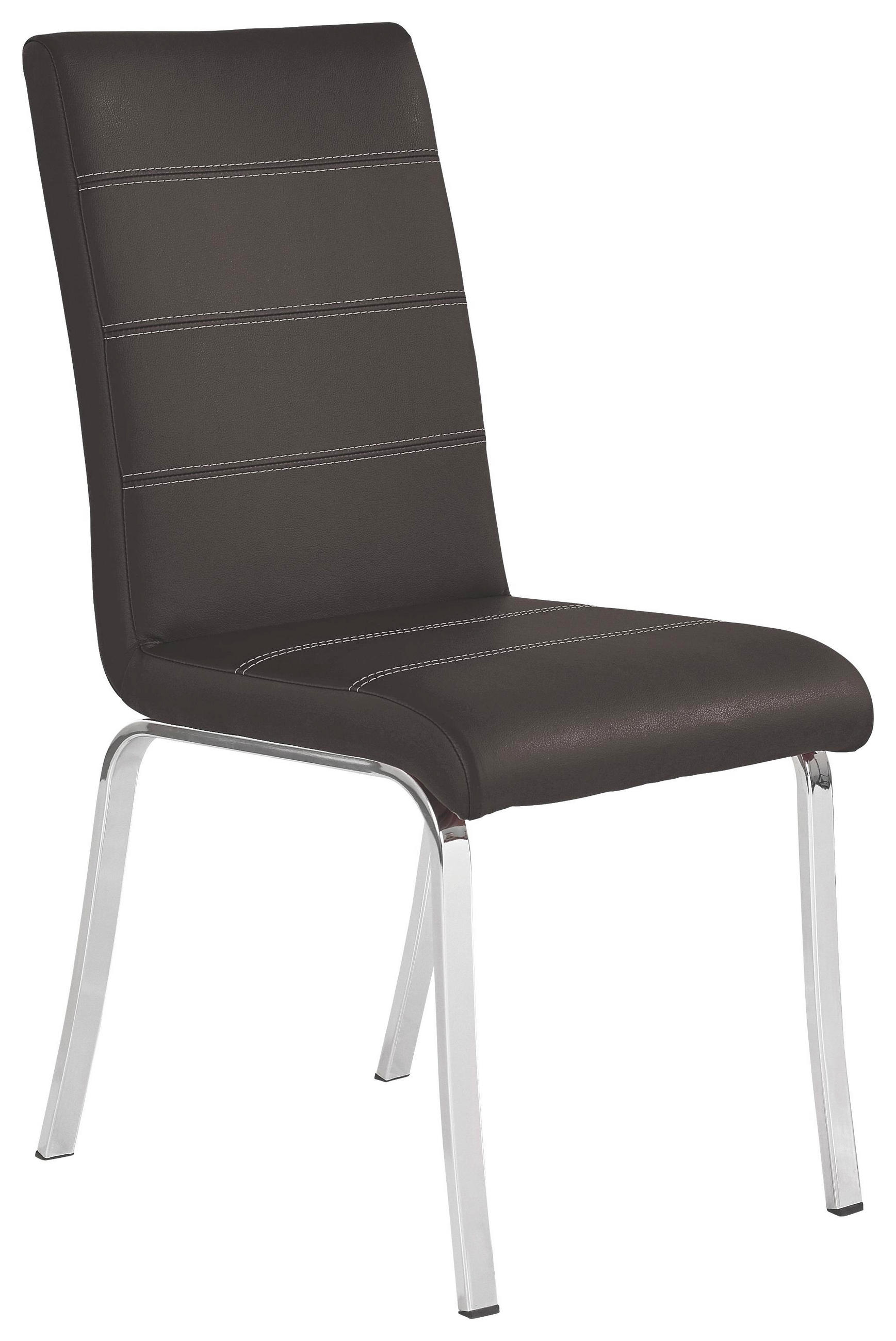 Stuhl in Metall, Textil Braun, Edelstahlfarben