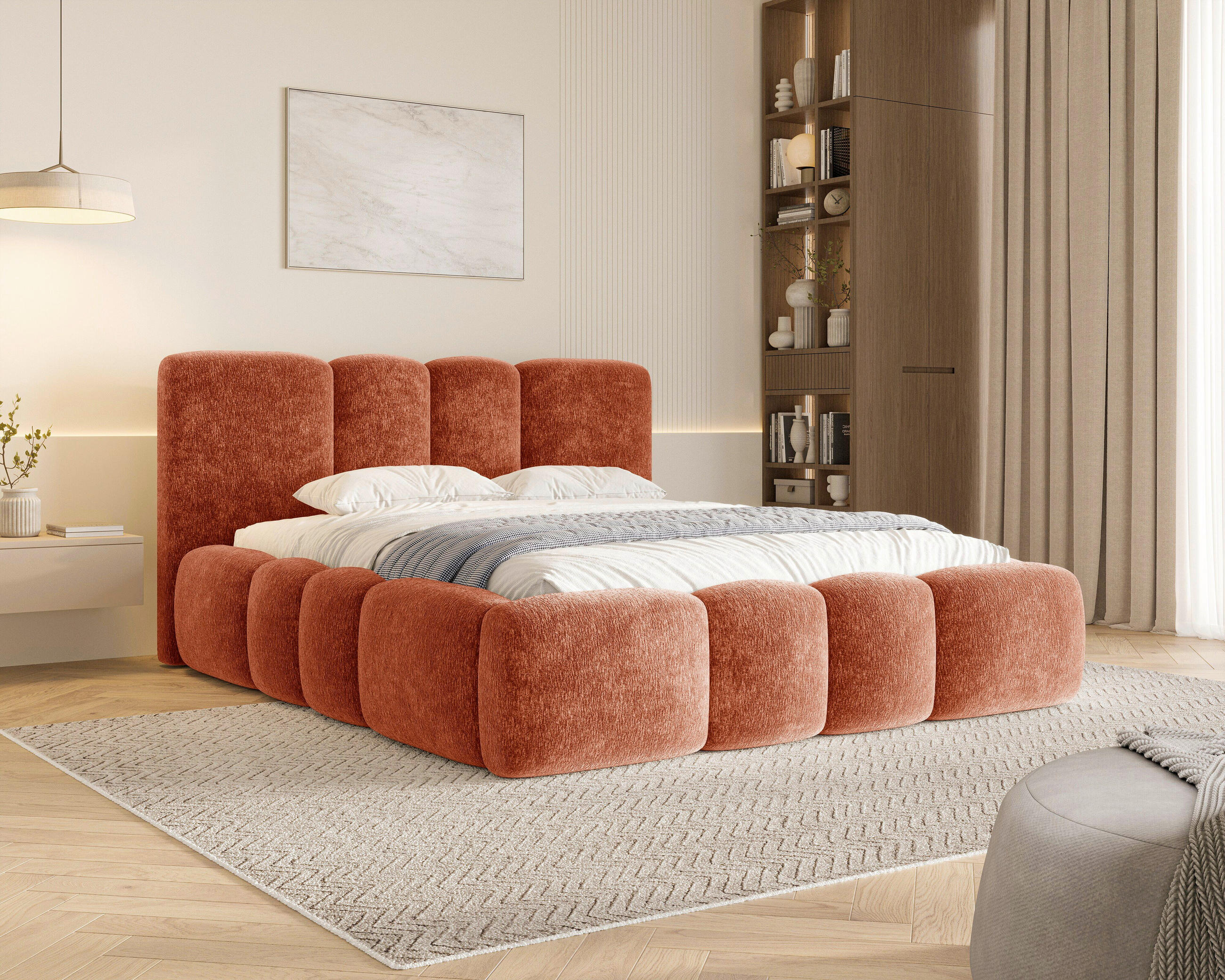POLSTERBETT 160/200 cm,  in Terracotta, Lattenrost, Bettkasten,  - Terracotta/Schwarz, MODERN, Textil/Metall (160/200cm) - Livetastic