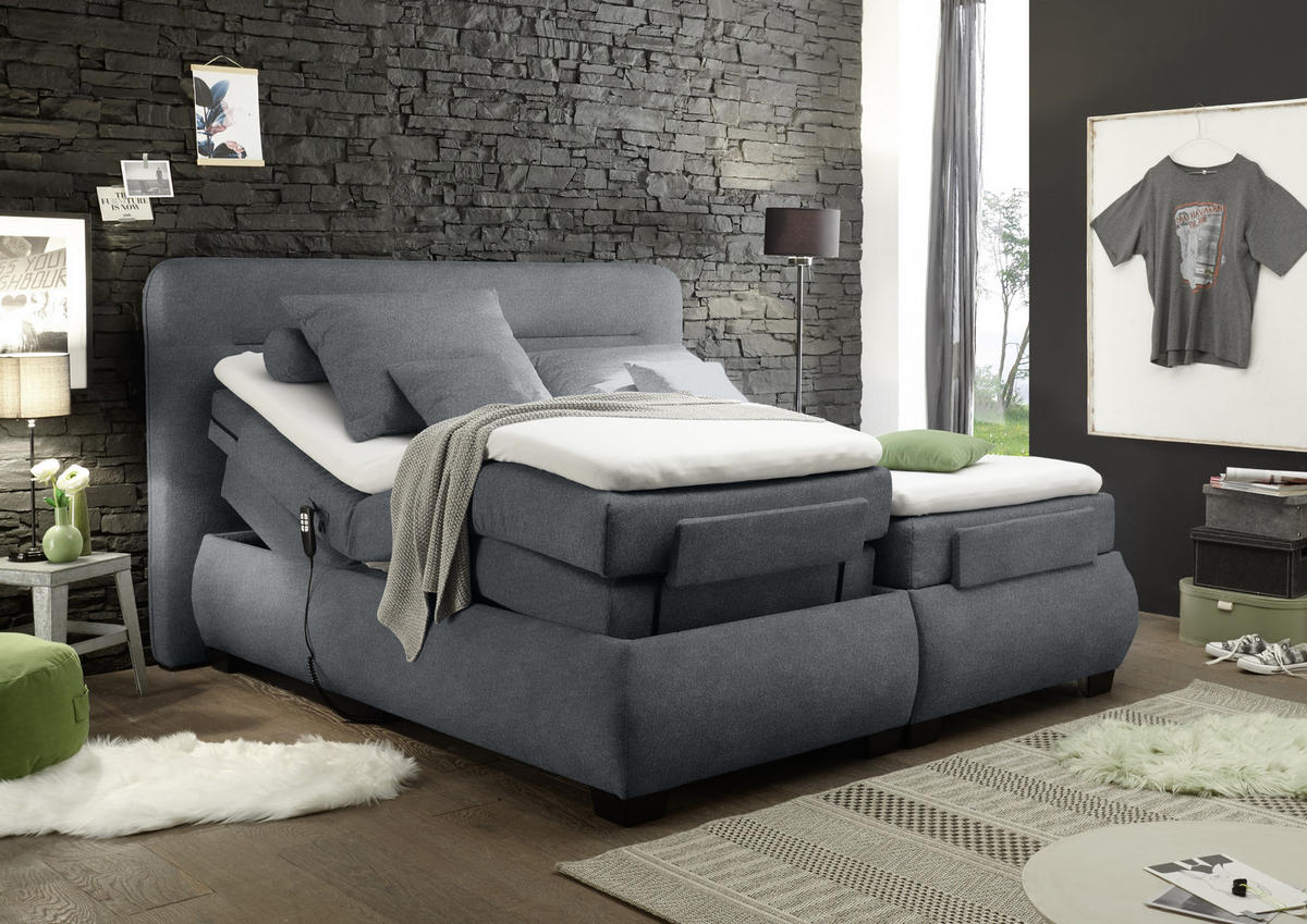 BOXSPRING-ÁGY 160/200 cm  antracit  - fekete/antracit, Konventionell, műanyag/textil (160/200cm) - MID.YOU
