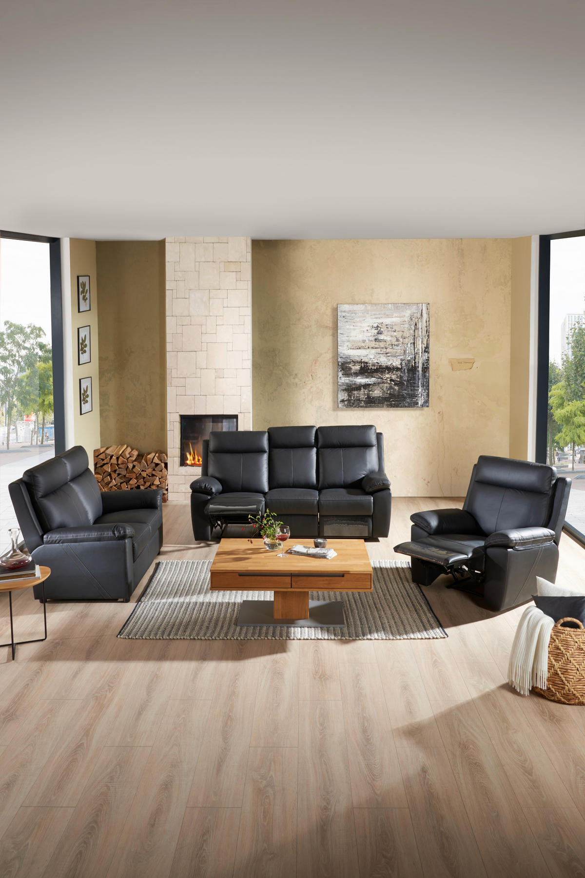 SOFFGRUPP i läderimitation kombination läder/läderimitation svart  - svart/cremefärgad, Klassisk, läder/textil - Xora