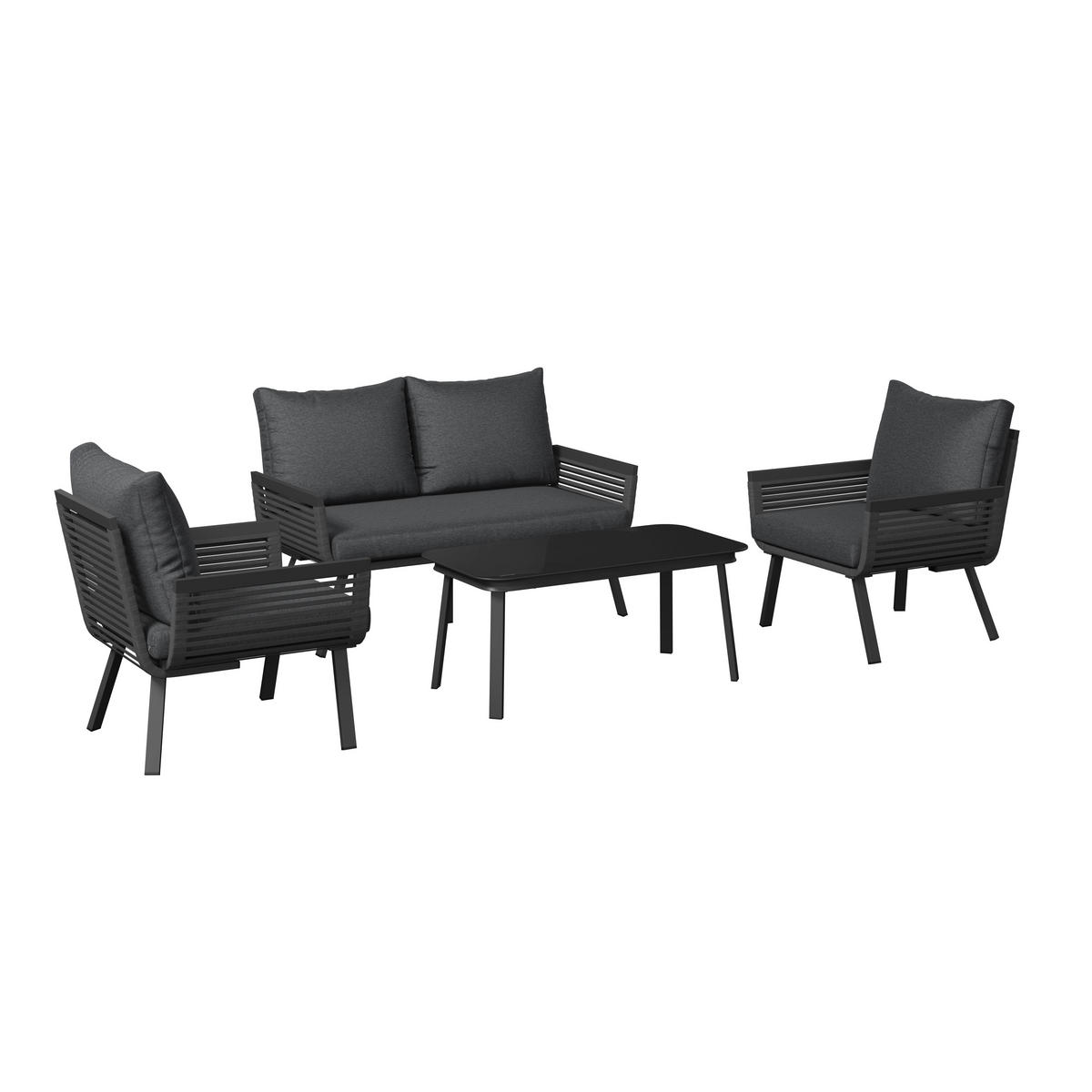 LOUNGEGARNITUR Aluminium  - Anthrazit/Schwarz, MODERN, Glas/Textil (125/74/74cm) - Ambia Garden