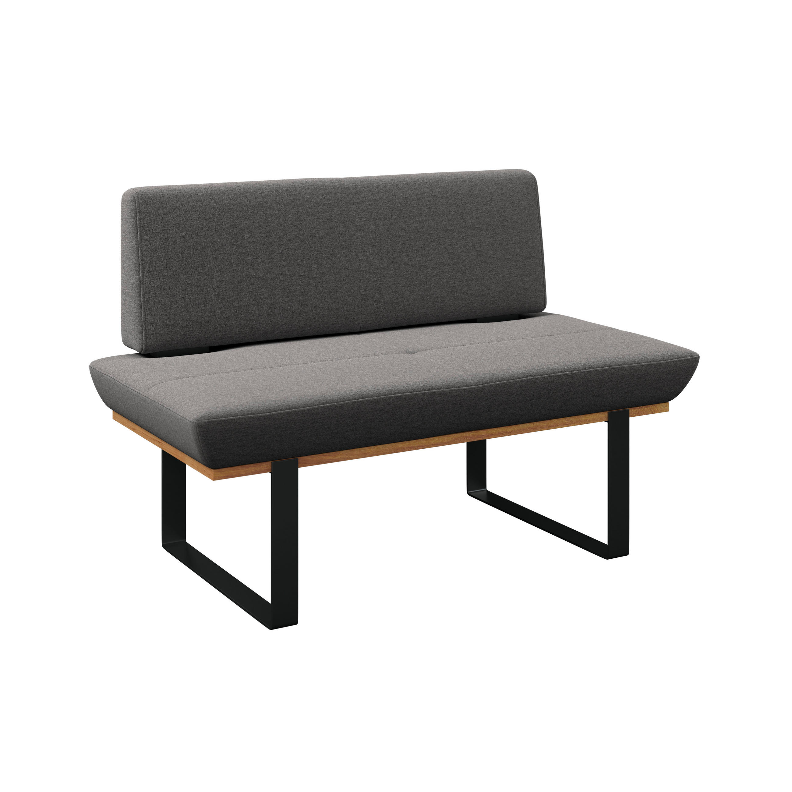 SITZBANK 130/48/90 cm Webstoff Grau Eiche vollmassiv  - Schwarz/Grau, MODERN, Holz/Textil (130/48/90cm) - Livetastic