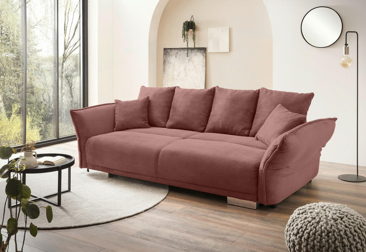 BIGSOFA in Cord Koralle  - Chromfarben/Koralle, Modern, Kunststoff/Textil (242/71/90/131cm) - Livetastic