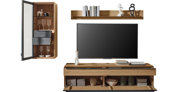 WOHNWAND  in Anthrazit, Kastanienfarben  244/177,8/47,1 cm  - Kastanienfarben/Anthrazit, Natur, Glas/Holz (244/177,8/47,1cm) - Valnatura