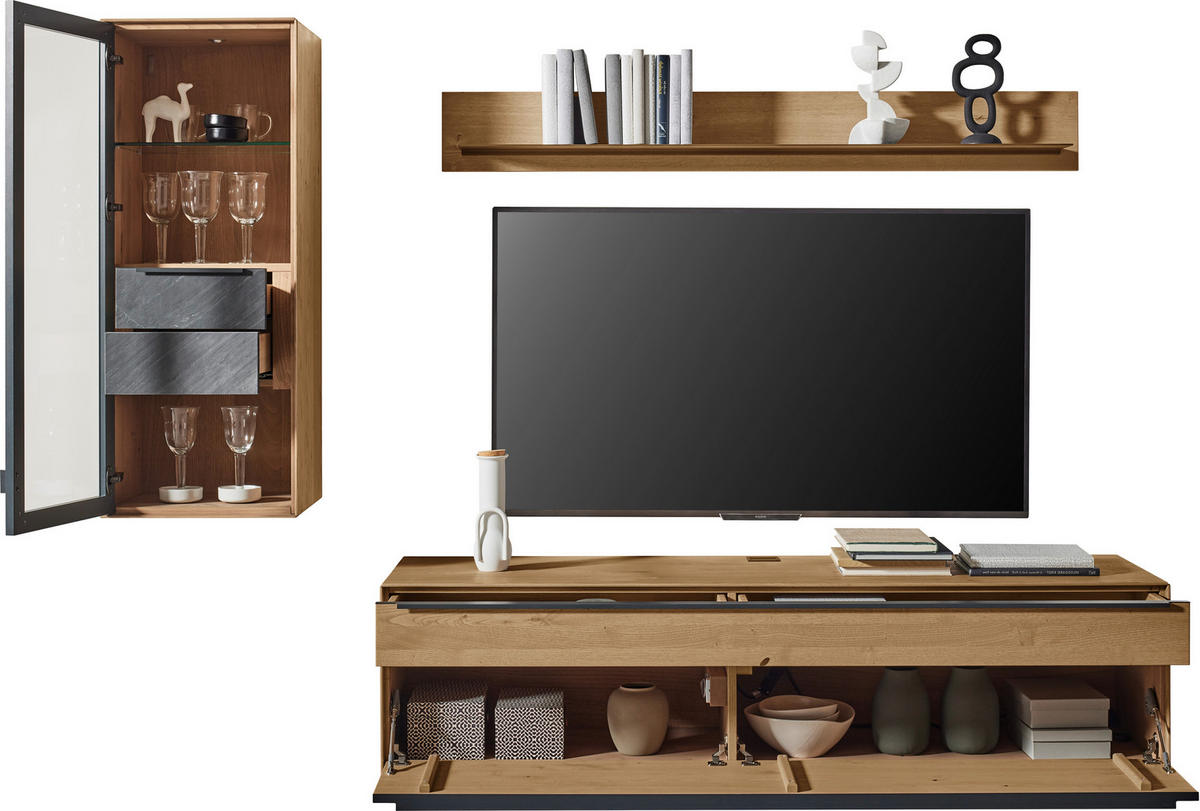 WOHNWAND  Anthrazit, Kastanienfarben 244/177,8/47,1 cm  - Kastanienfarben/Anthrazit, Natur, Glas/Holz (244/177,8/47,1cm) - Valnatura