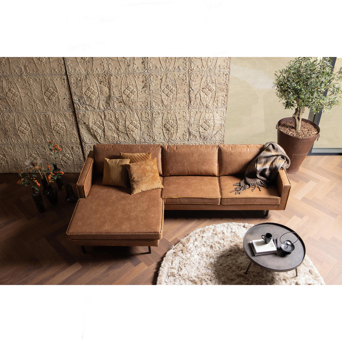 ECKSOFA Rodeo Cognac Echtleder  - Cognac, Design, Leder/Textil (155/300cm) - Livetastic