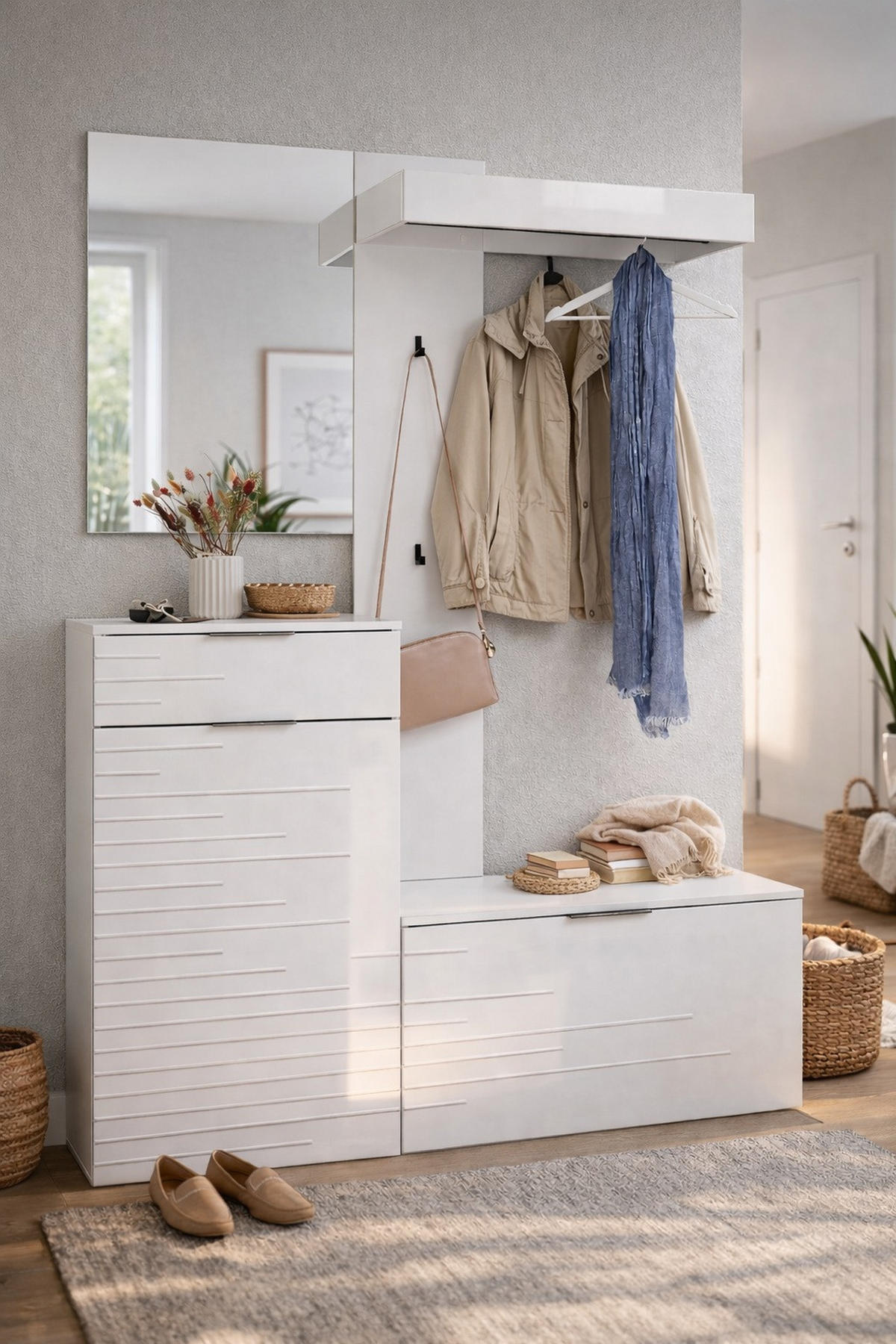 PREDSOBLJE  bijela, bijela visoki sjaj  - bijela/bijela visoki sjaj, Design, drvni materijal (140/190/38cm)