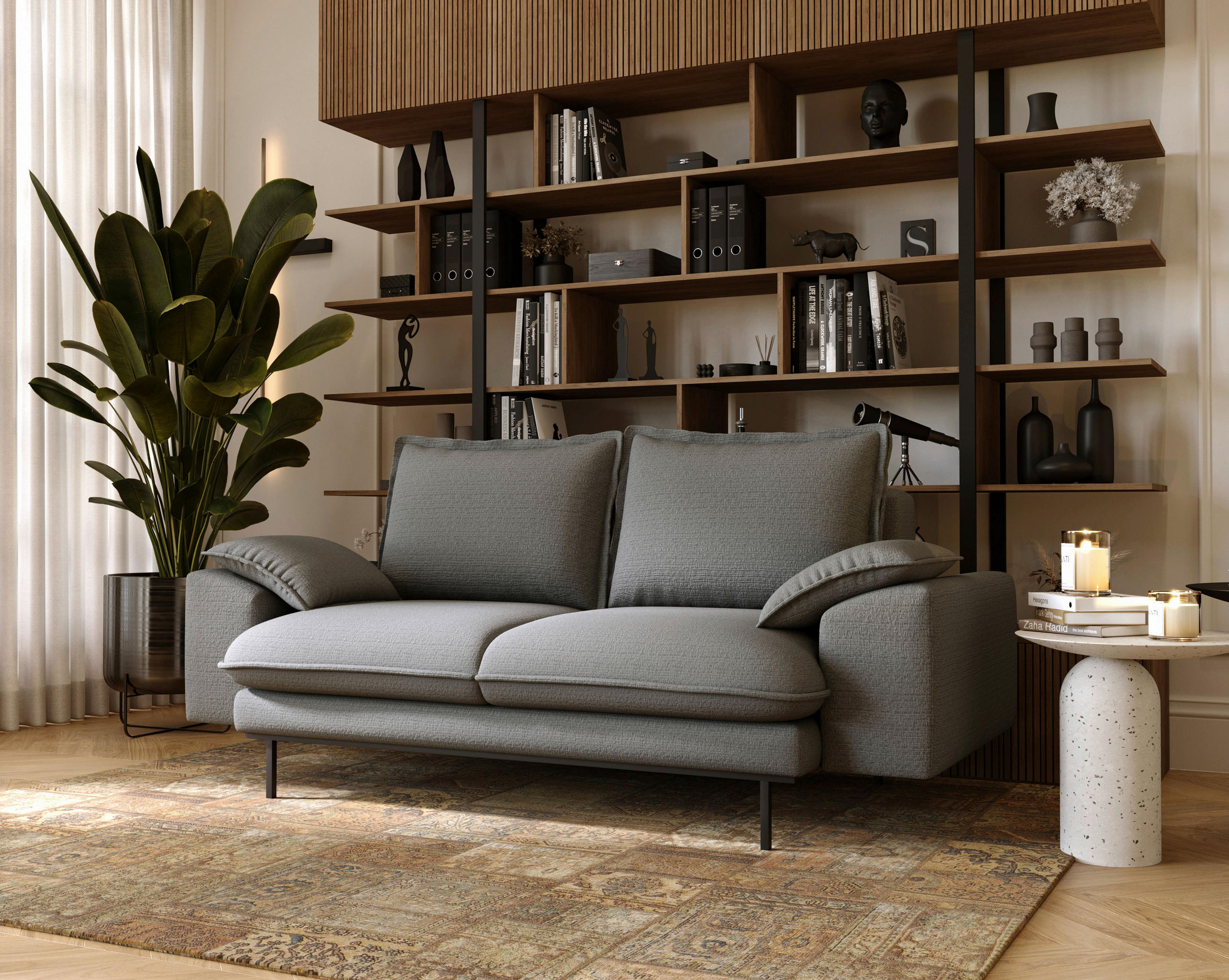 2-SITZER-SOFA Struktur Dunkelgrau  - Dunkelgrau/Schwarz, Design, Textil/Metall (195/92/97cm) - Livetastic