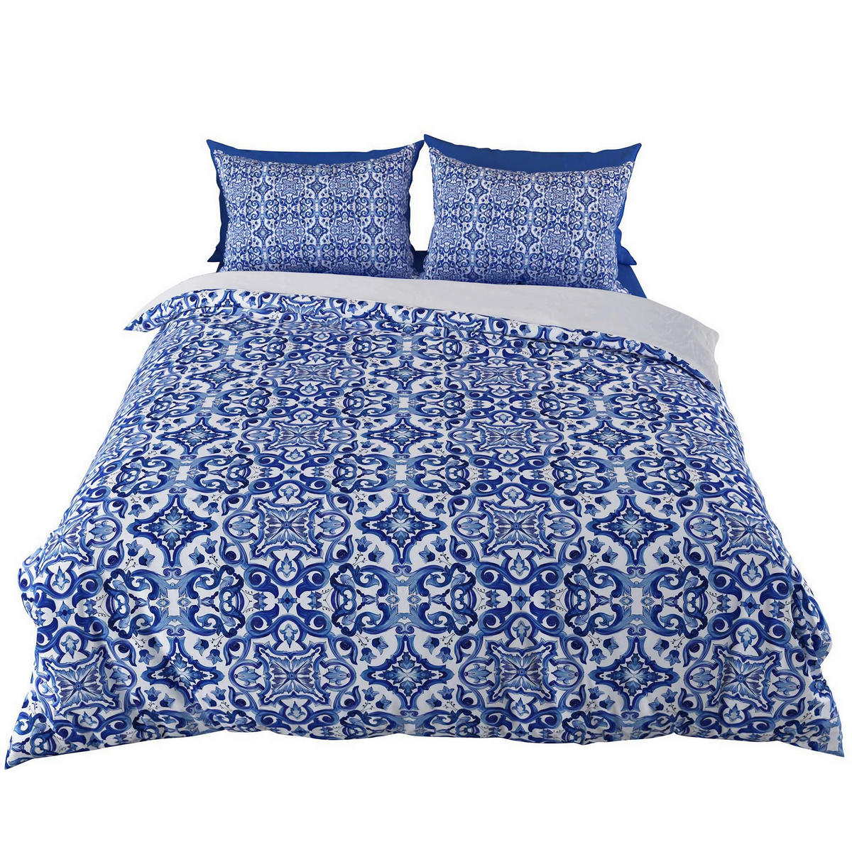 BETTWÄSCHE 135/200 cm  - Weiß/Dunkelblau, Basics, Textil (135/200cm)