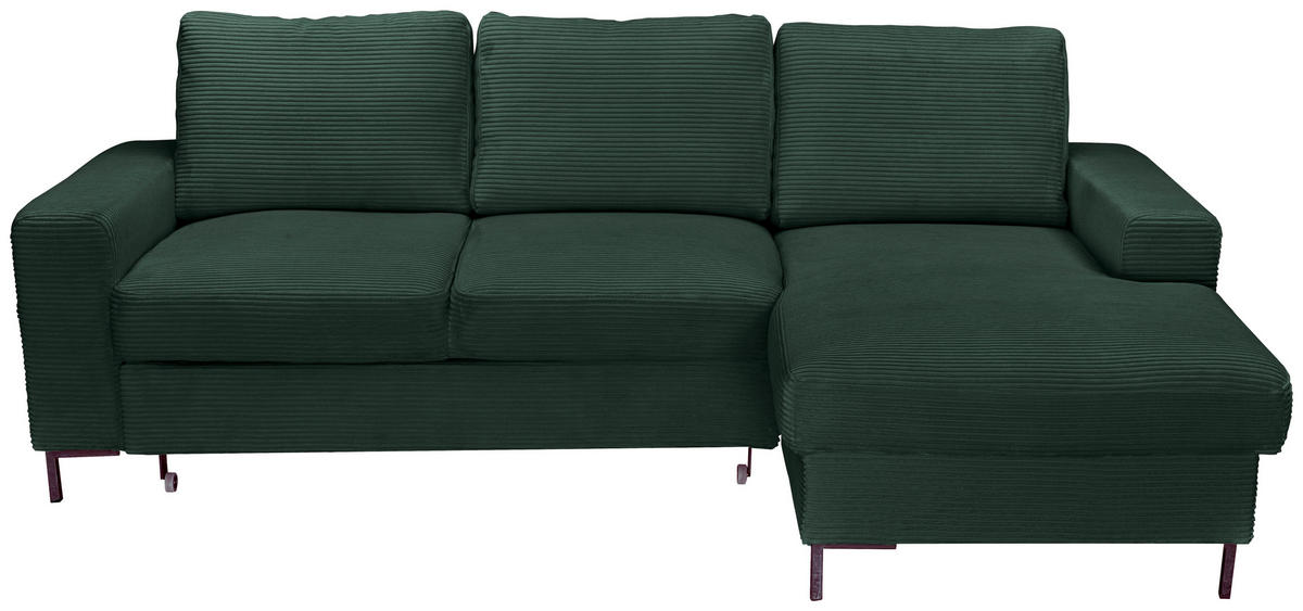 ECKSOFA Dunkelgrün Cord  - Dunkelgrün/Schwarz, KONVENTIONELL, Textil/Metall (240/150cm) - Carryhome