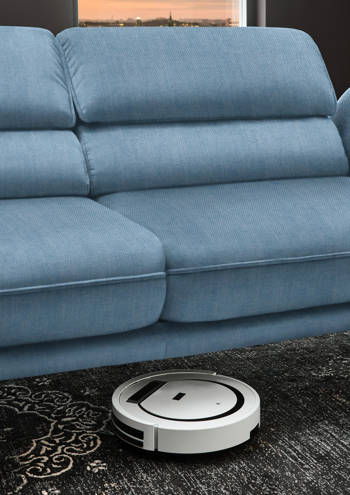 ECKSOFA in Velours Hellblau  - Schwarz/Hellblau, Design, Textil/Metall (153/283cm) - Valdera