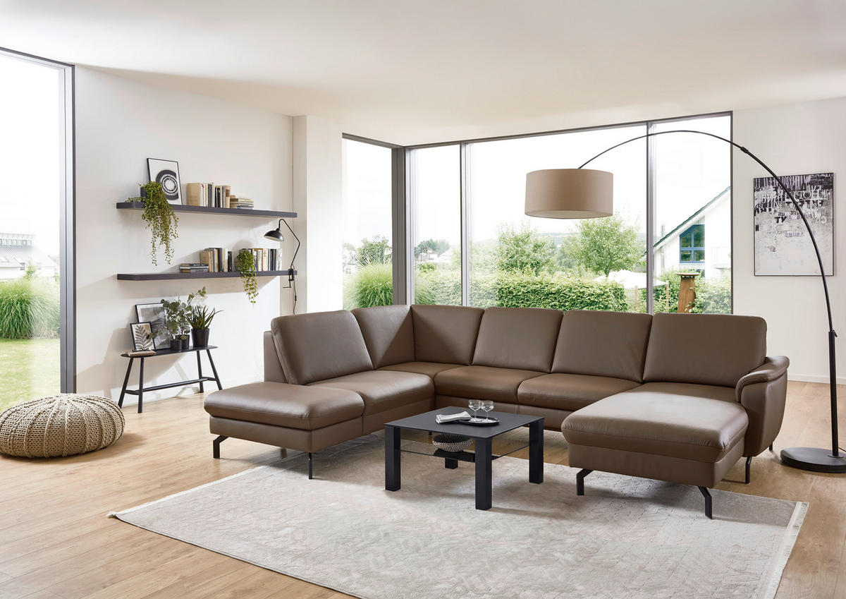 WOHNLANDSCHAFT Beldomo premium Braun Echtleder  - Schwarz/Braun, KONVENTIONELL, Leder/Metall (224/306/168cm) - Beldomo Premium