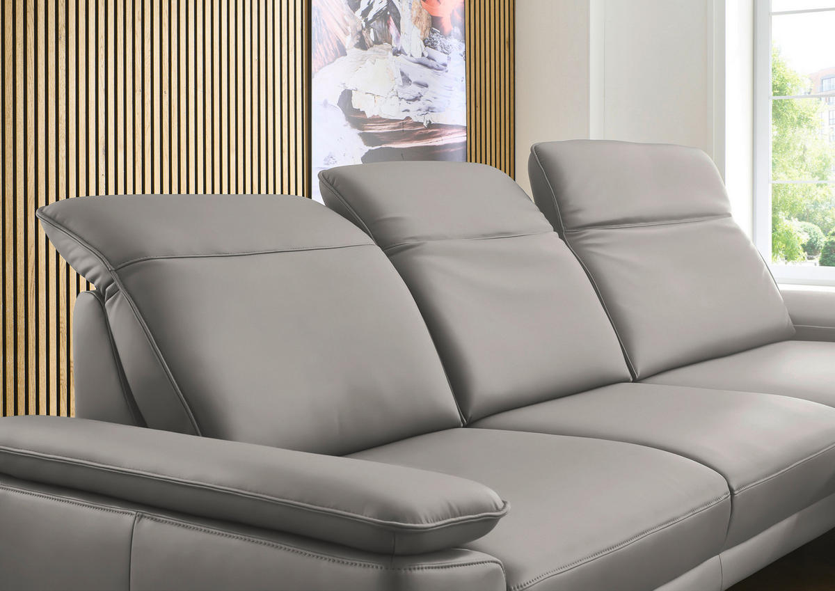 ECKSOFA in Echtleder Hellgrau  - Hellgrau/Schwarz, Design, Leder/Metall (332/193cm) - Dieter Knoll