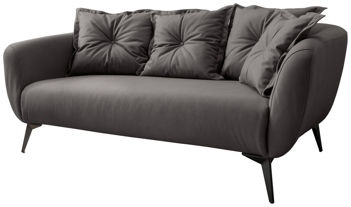 2,5-SITZER in Lederlook Anthrazit  - Anthrazit/Schwarz, Modern, Textil/Metall (196/94/103cm) - Livetastic