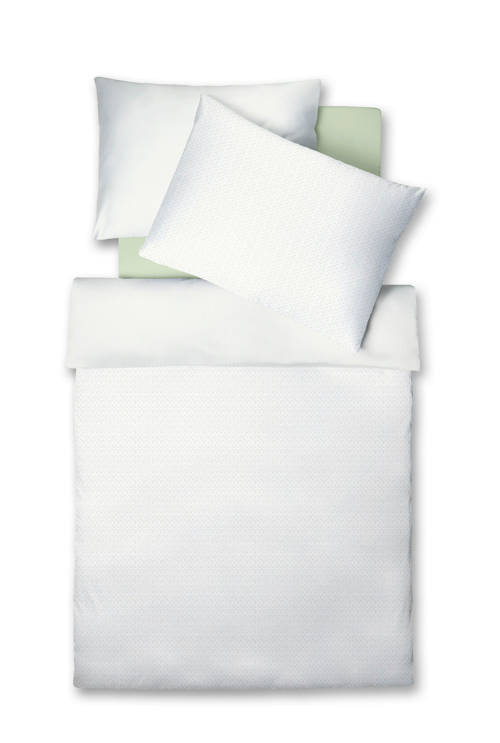 POVLEČENÍ, vzhled lnu, bílá, šalvějově zelená, 140/200 cm - bílá/šalvějově zelená, Moderní, textil (140/200cm) - Fleuresse