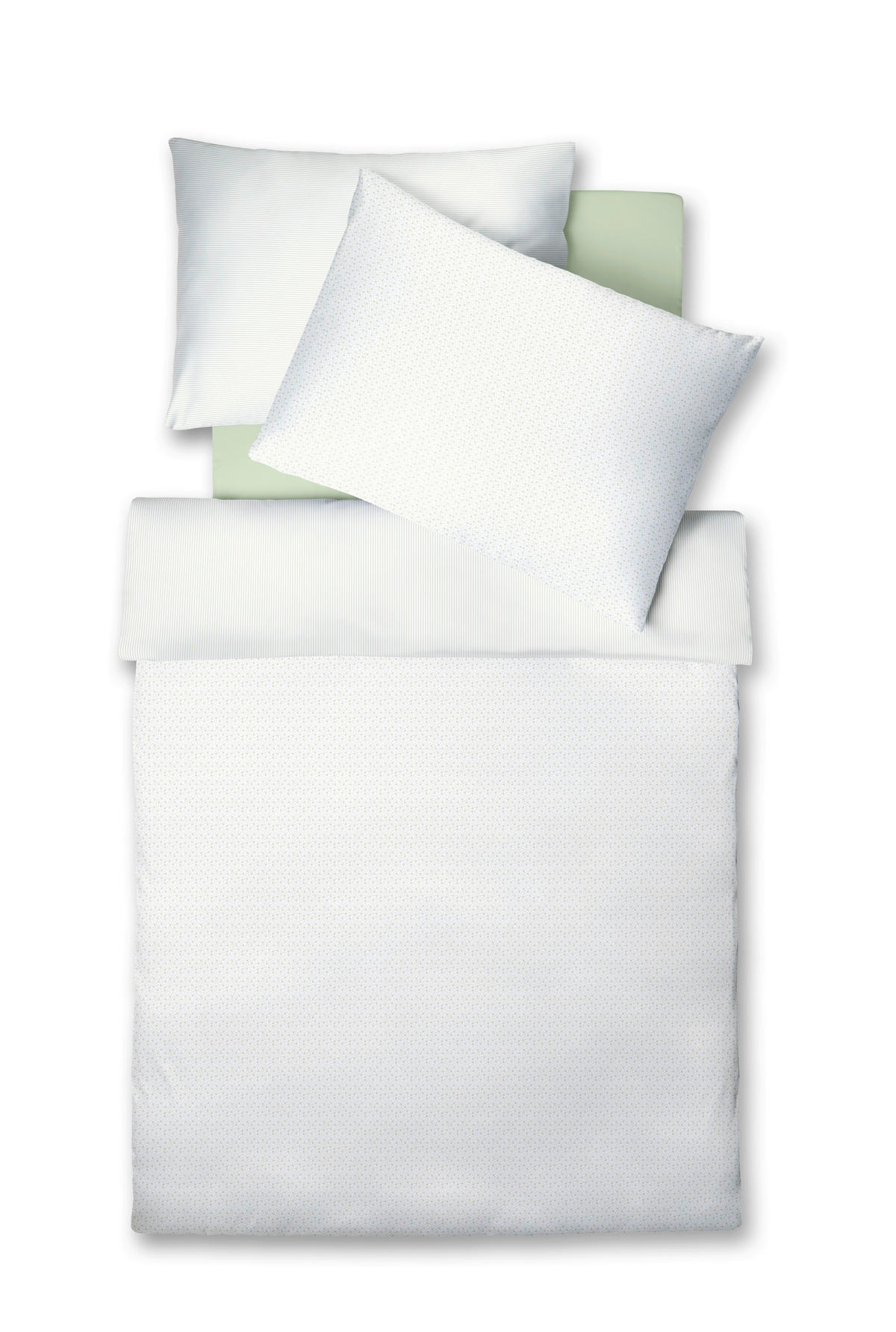 POVLEČENÍ, vzhled lnu, bílá, šalvějově zelená, 140/200 cm - bílá/šalvějově zelená, Moderní, textil (140/200cm) - Fleuresse