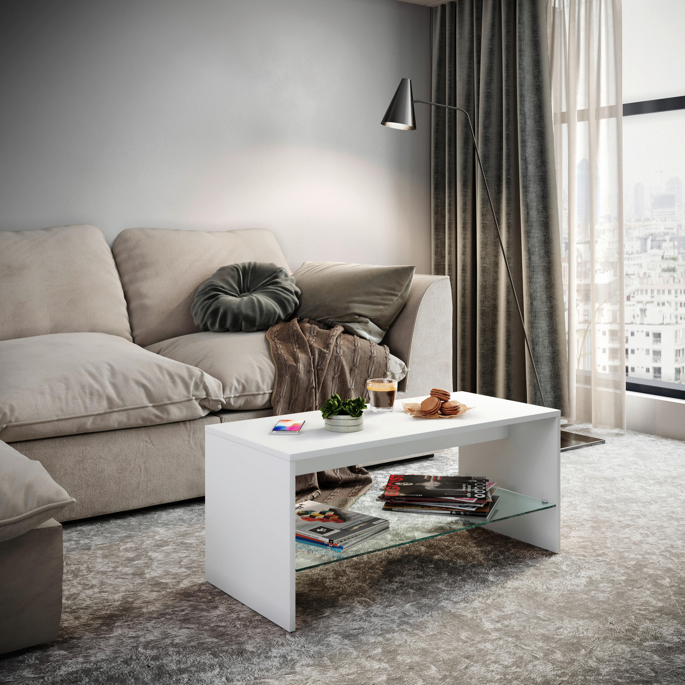COUCHTISCH 90/40/40 cm rechteckig Weiß  - Weiß, MODERN, Holzwerkstoff (90/40/40cm) - MID.YOU